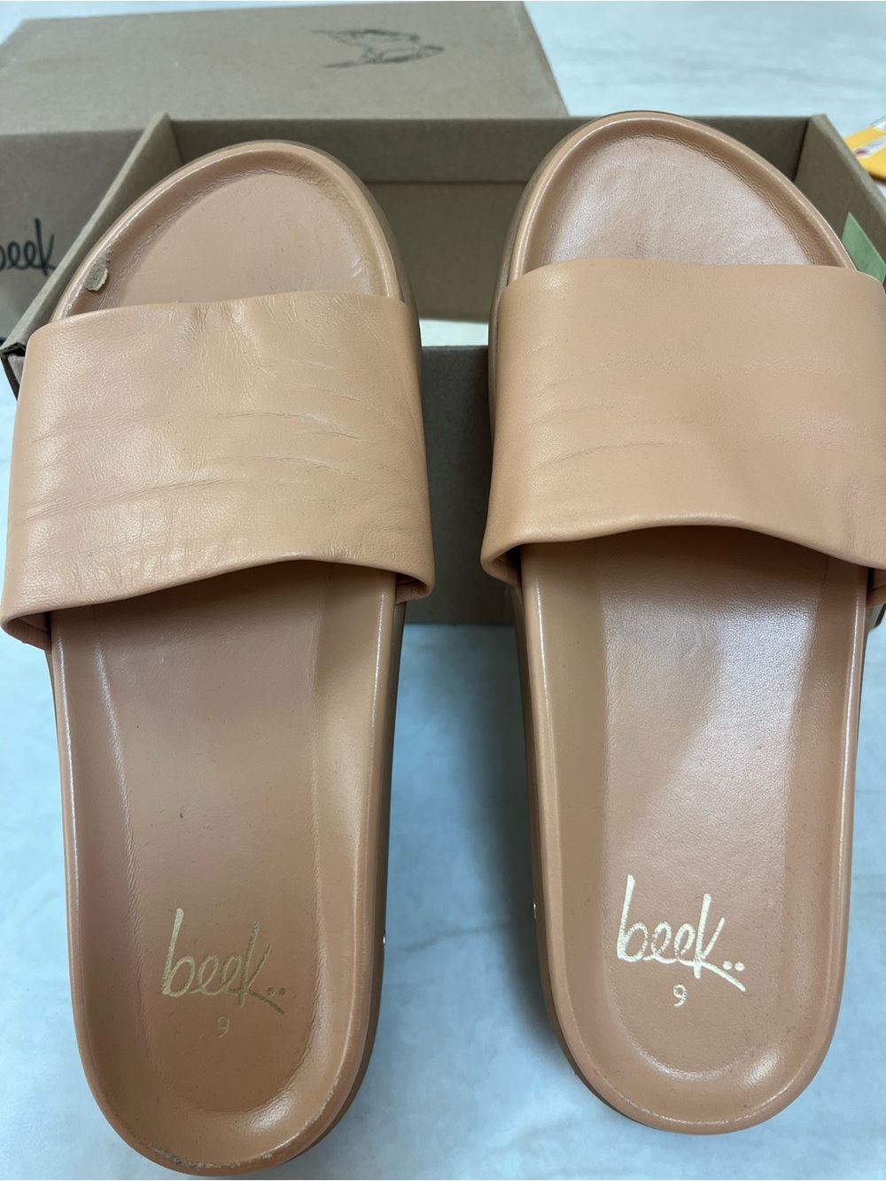 beek Leather Slide Sandals in Tan